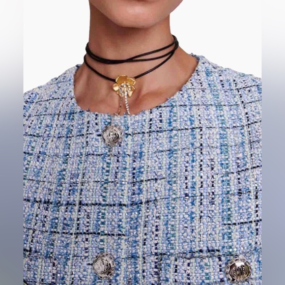 NEW Maje Tweed Jacket Sz 38 Silver Metallic Thread Blue - Picture 7 of 15